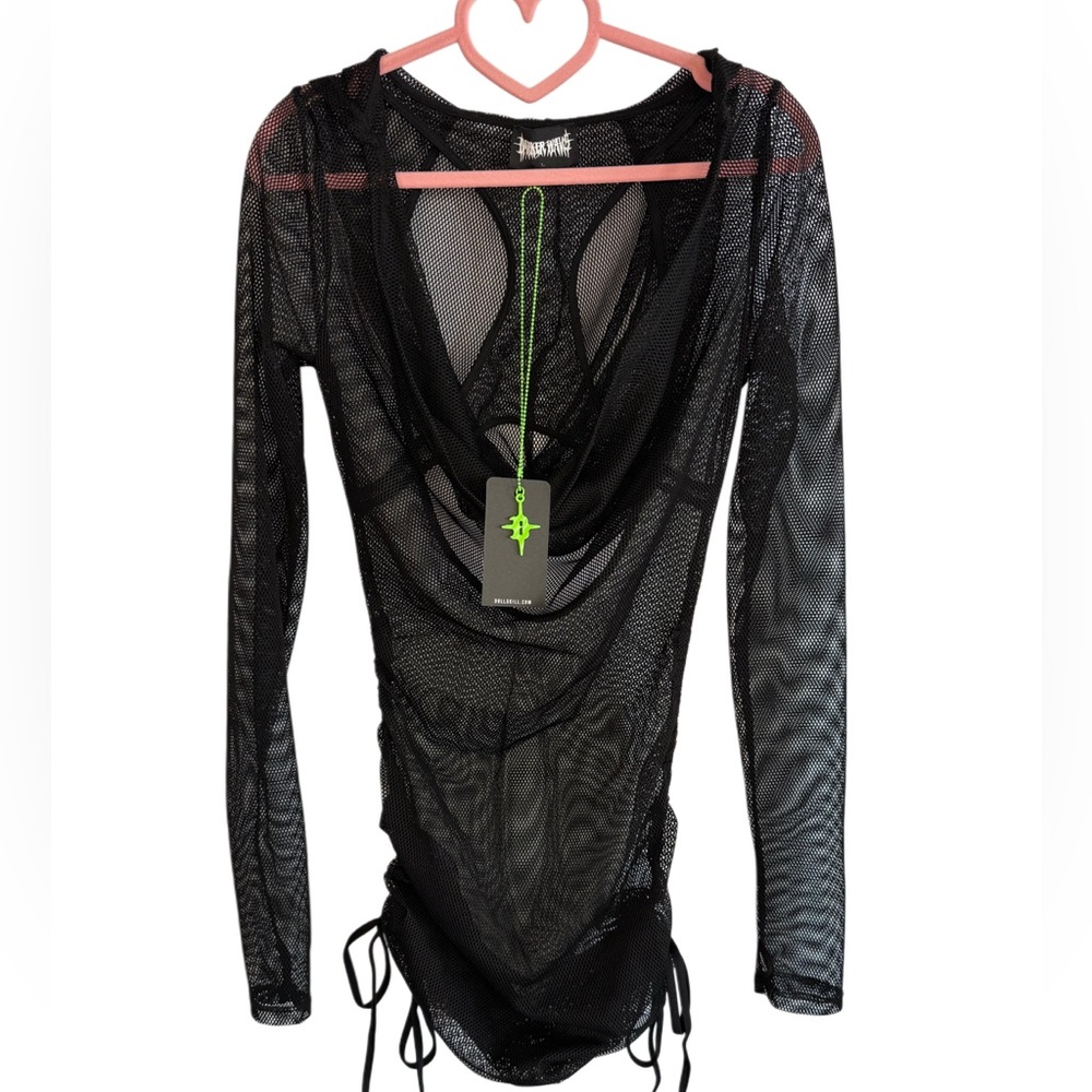 Dolls Kill Darker Wavs Ambient Hooded Fishnet Dress NWT